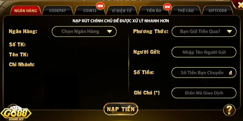 Go88 hỗ trợ những phương thức nạp tiền nào Tìm hiểu về Go88 hỗ trợ những phương thức nạp tiền nào?