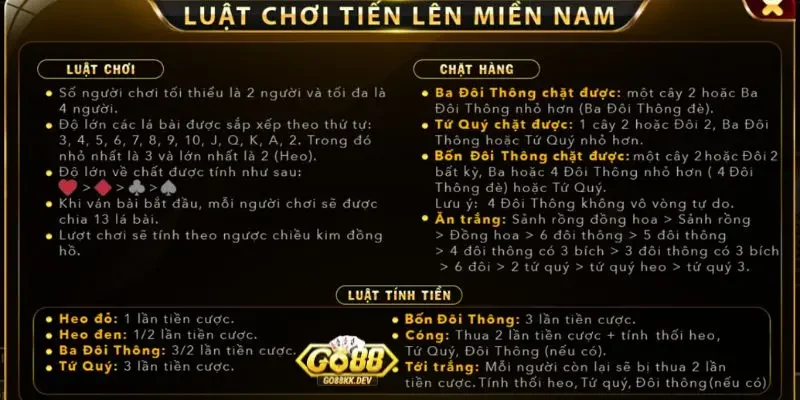 kinh nghiệm đánh Tiến Lên Miền Nam Go88 Sơ lược về game tiến lên miền Nam độc đáo