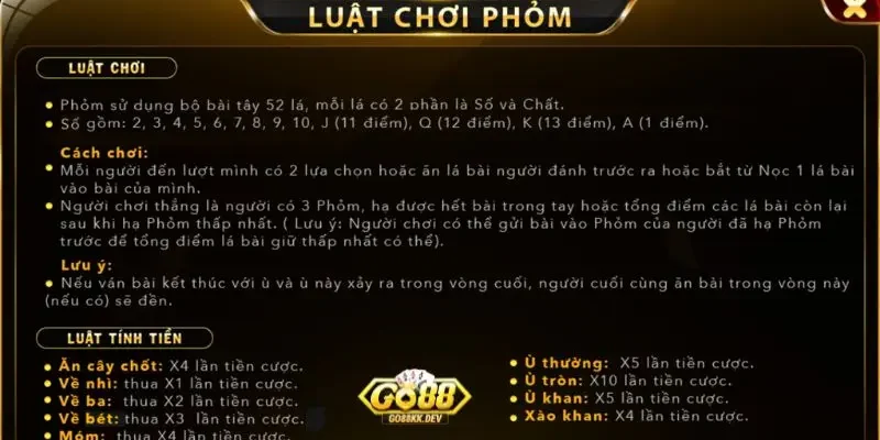 luật chơi Phỏm Go88 Tổng quan về luật chơi phỏm Go88 từ cơ bản đến chi tiết